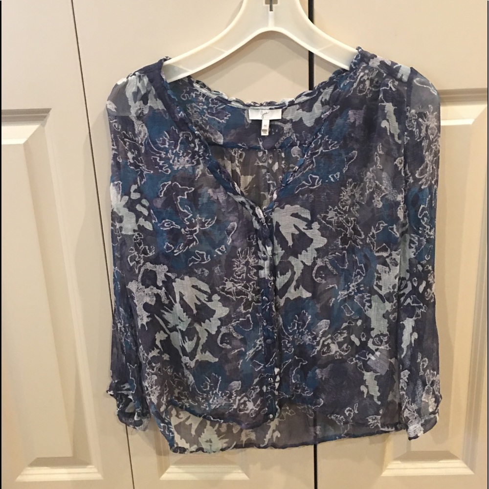 Joie washable silk blue print top Medium